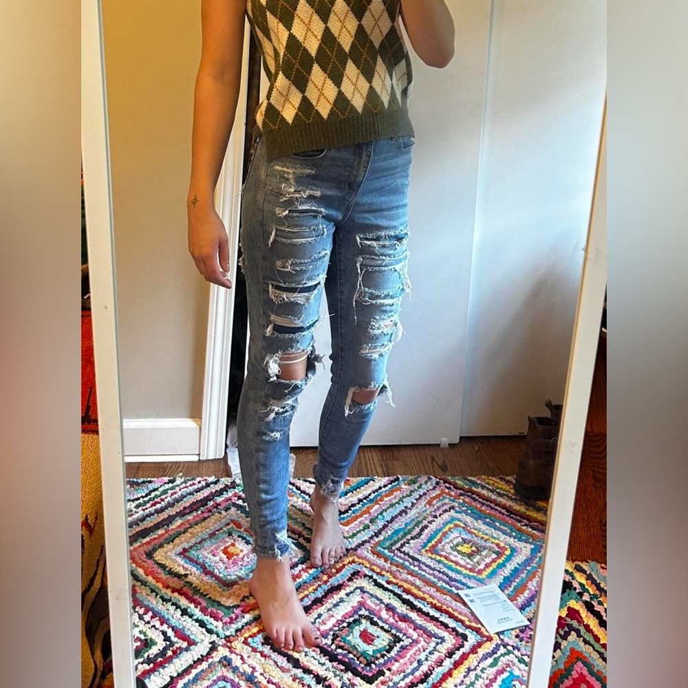 American Eagle Outfitters Ripped Blue Skinny Jeans